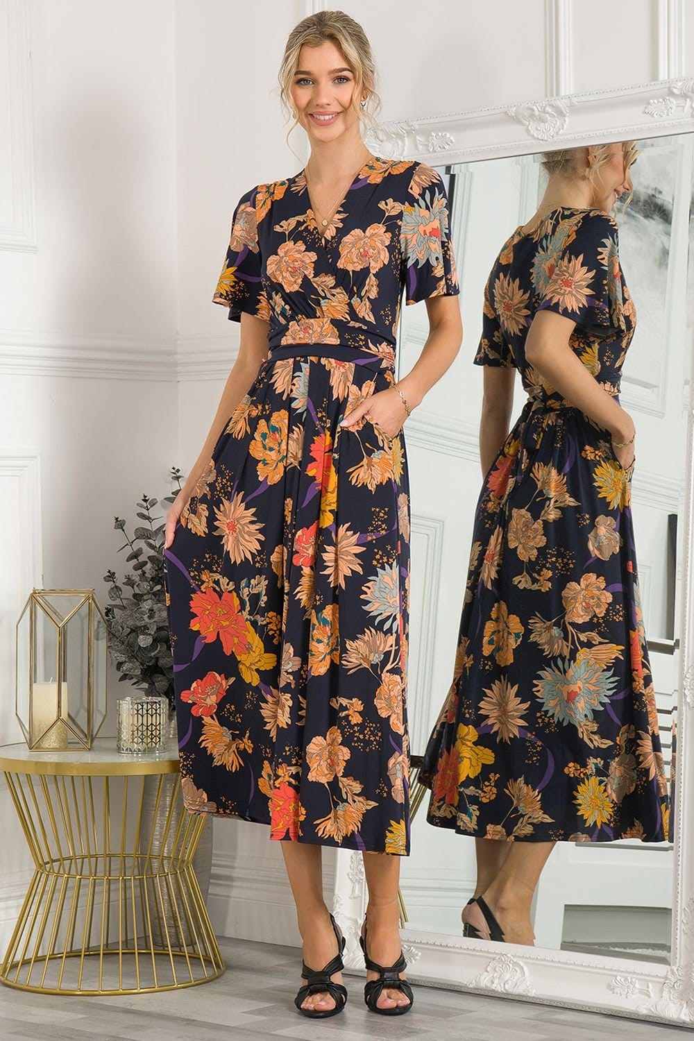 Jolie Moi Jolie Moi Women's Shreya Jersey Angel Sleeve Maxi Dress in Navy - 4