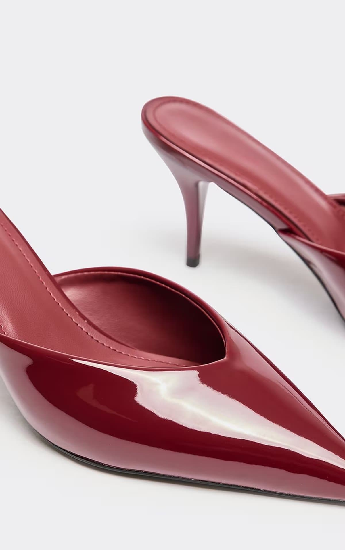 EGO Hesper Pointed Toe Court Heel Mule In Burgundy Patent, Women's Size UK 3