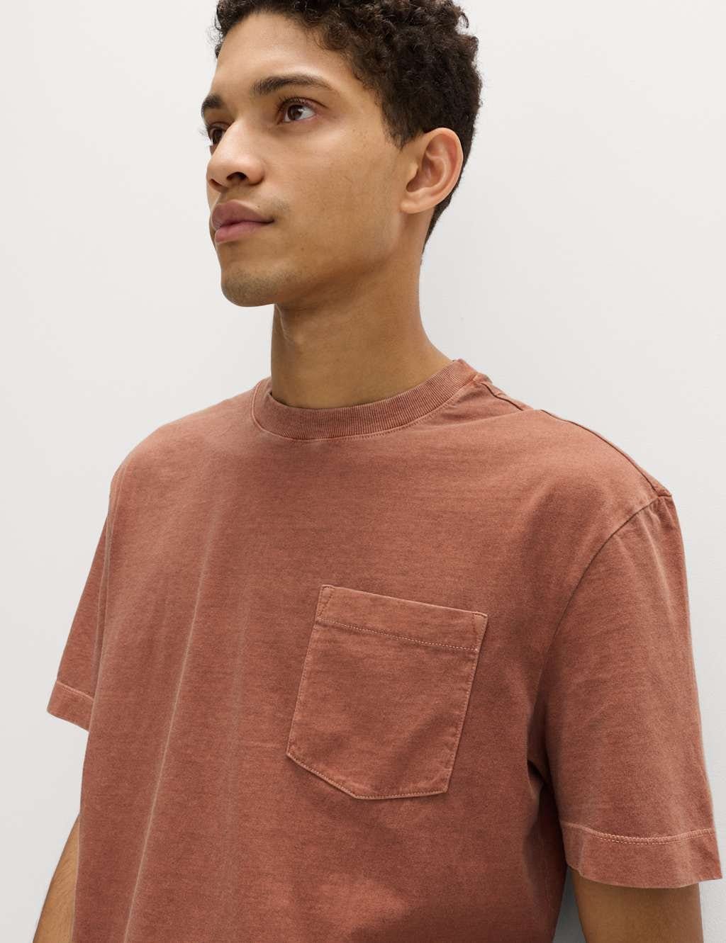 M&S Relaxed Pure Cotton Garment Dyed T-Shirt Rust