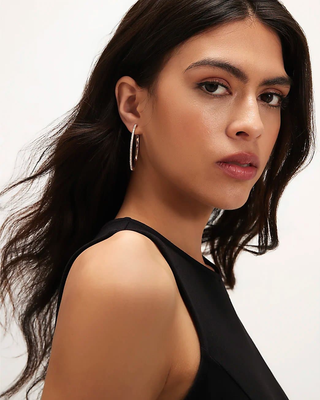 River Island River Island Womens Rose Gold Diamante Hoop Earrings