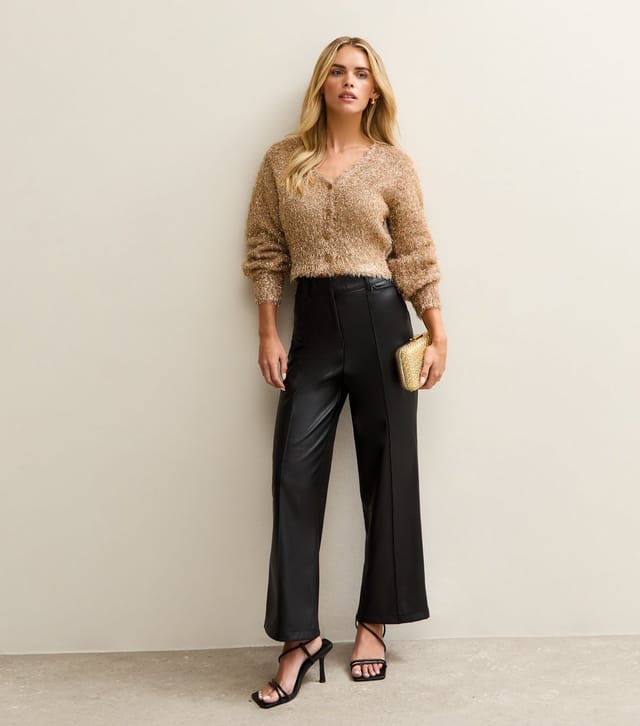 New Look Women's Petite Gold Fluffy Sparkle Cropped Cardigan New Look - 3