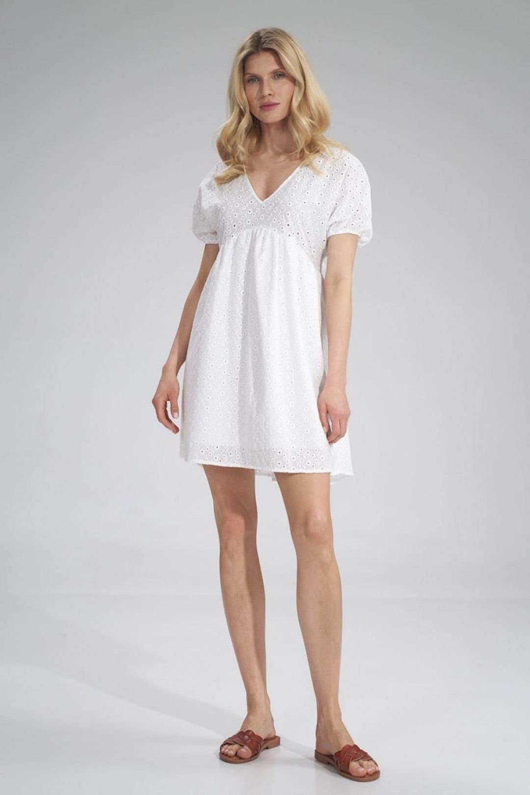 Love Lace Love Lace Women's Embroidered Mini Dress with Heart Neckline in White