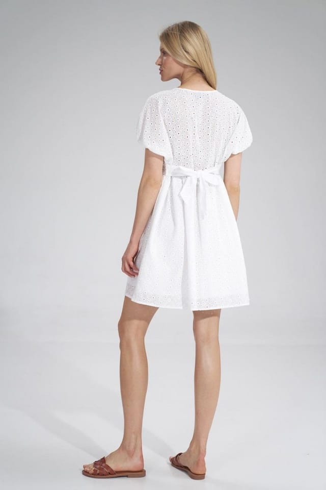 Love Lace Love Lace Women's Embroidered Mini Dress with Heart Neckline in White - 3