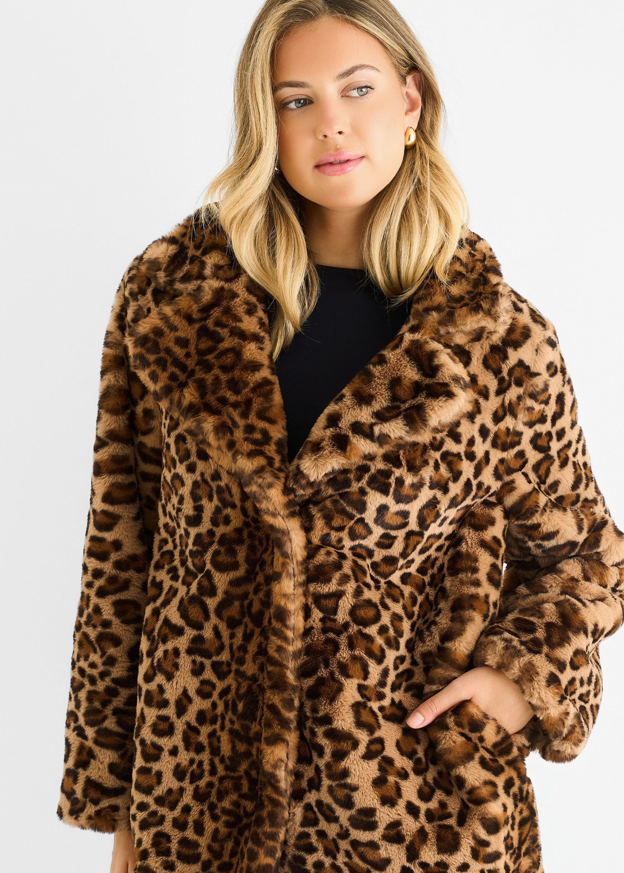 Gini London Gini London Women's Brown Leopard Print Faux Fur Coat Jacket - 2