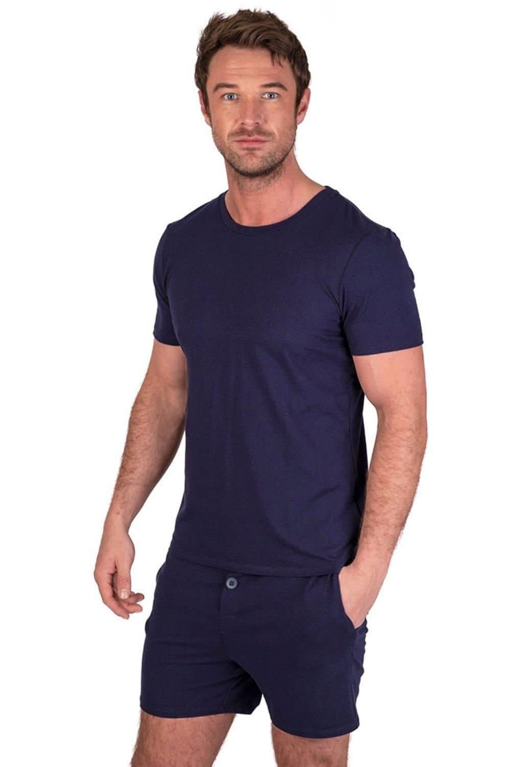 Light & Shade Light & Shade Men's Crew Neck Tee & Short Pyjama Set in Navy
