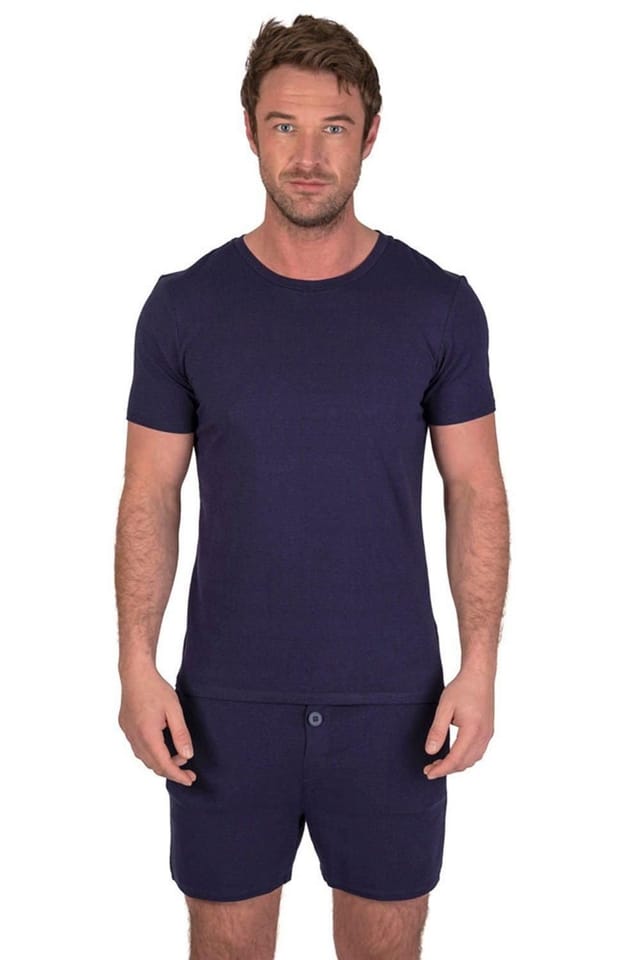 Light & Shade Light & Shade Men's Crew Neck Tee & Short Pyjama Set in Navy - 2