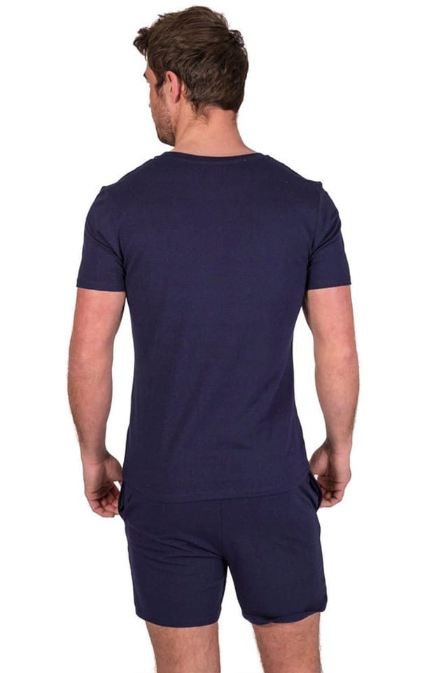 Light & Shade Light & Shade Men's Crew Neck Tee & Short Pyjama Set in Navy - 3