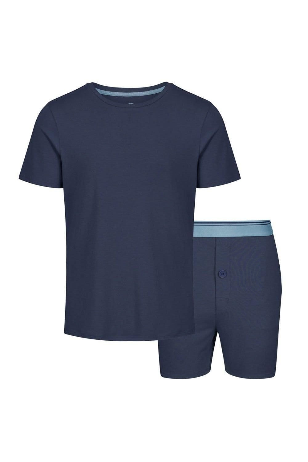 Light & Shade Light & Shade Men's Crew Neck Tee & Short Pyjama Set in Navy - 4