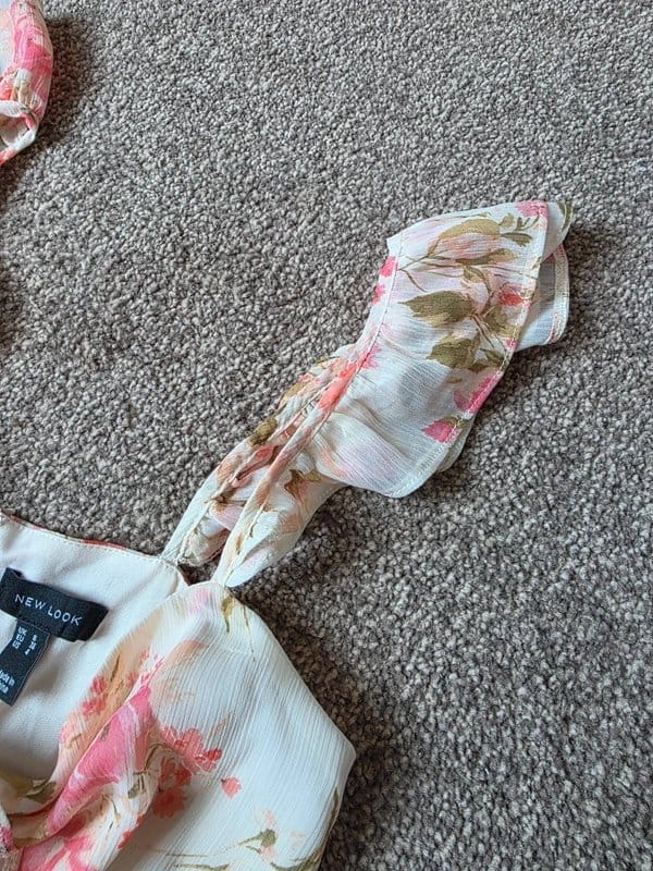 New Look Chiffon Rose Print Ruffle Cut Out Midi Dress - 1