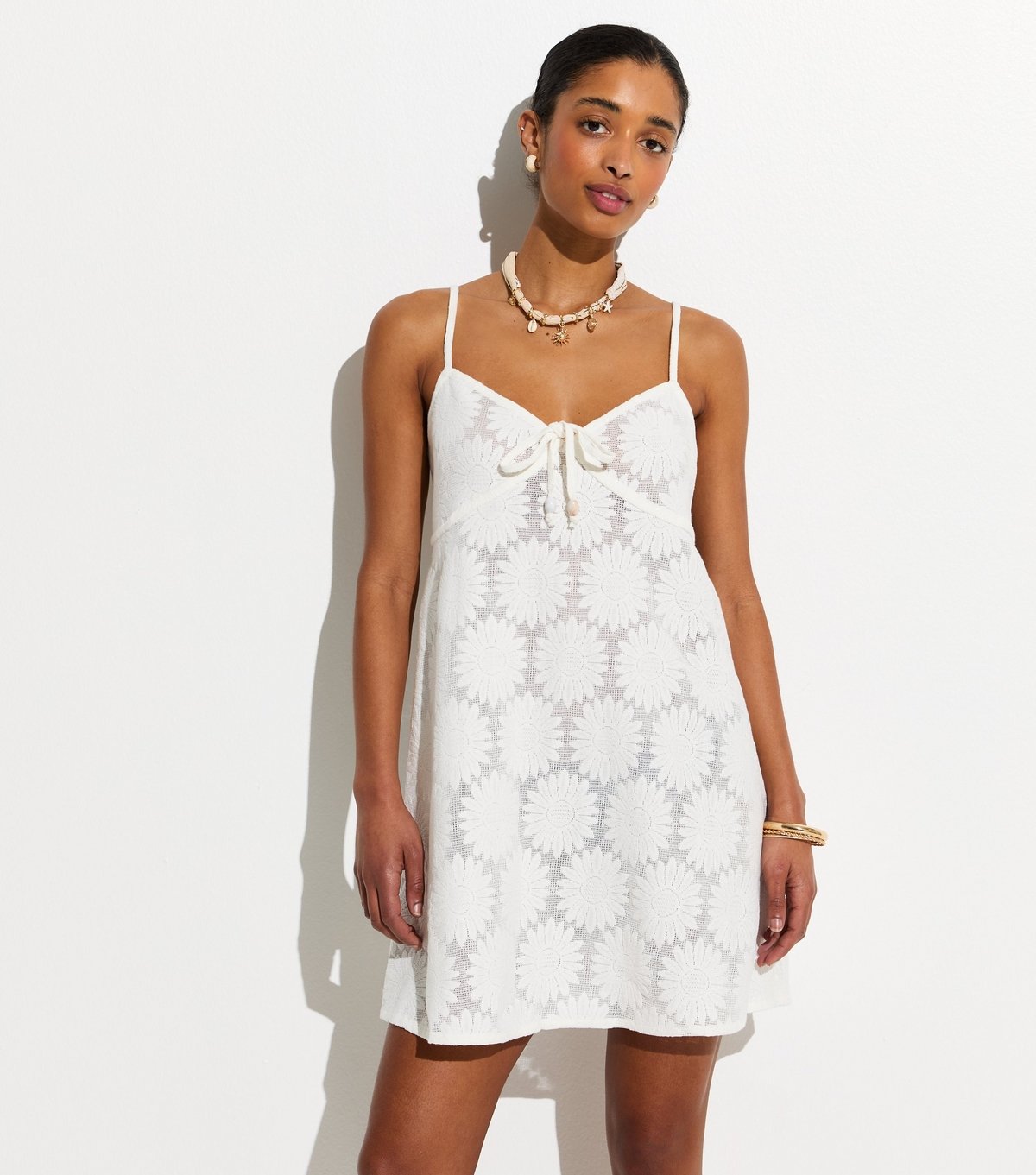 New Look Women's White Floral Lace Beach Mini Dress New Look - 3