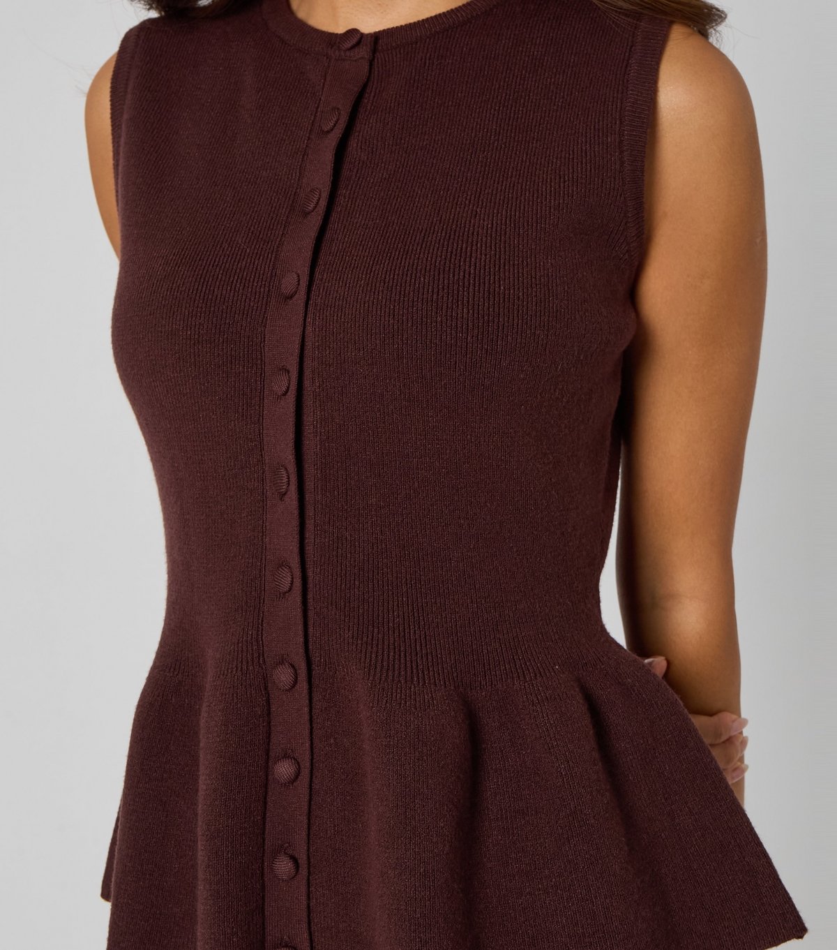 Urban Bliss Women's Dark Brown Peplum Button Front Vest Top Urban Bliss New Look - 2