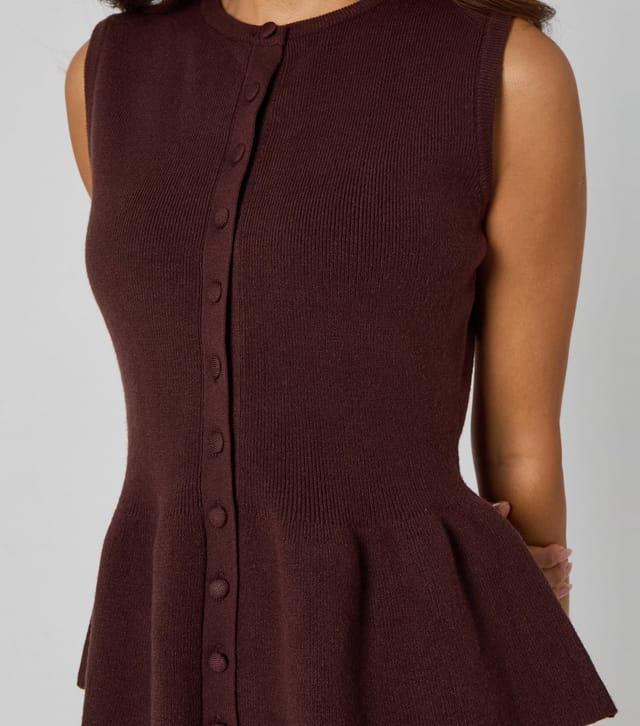 Urban Bliss Women's Dark Brown Peplum Button Front Vest Top Urban Bliss New Look - 2