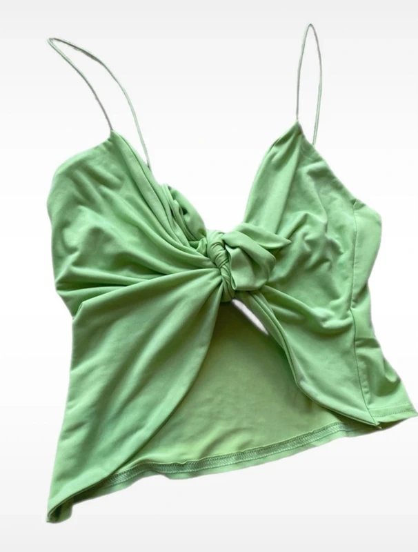 ASOS Asos LUXE lime green tie front cami crop top - 1