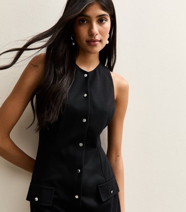 New Look Women's Black Panelled Button Up Mini Pinafore Dress New Look - 3