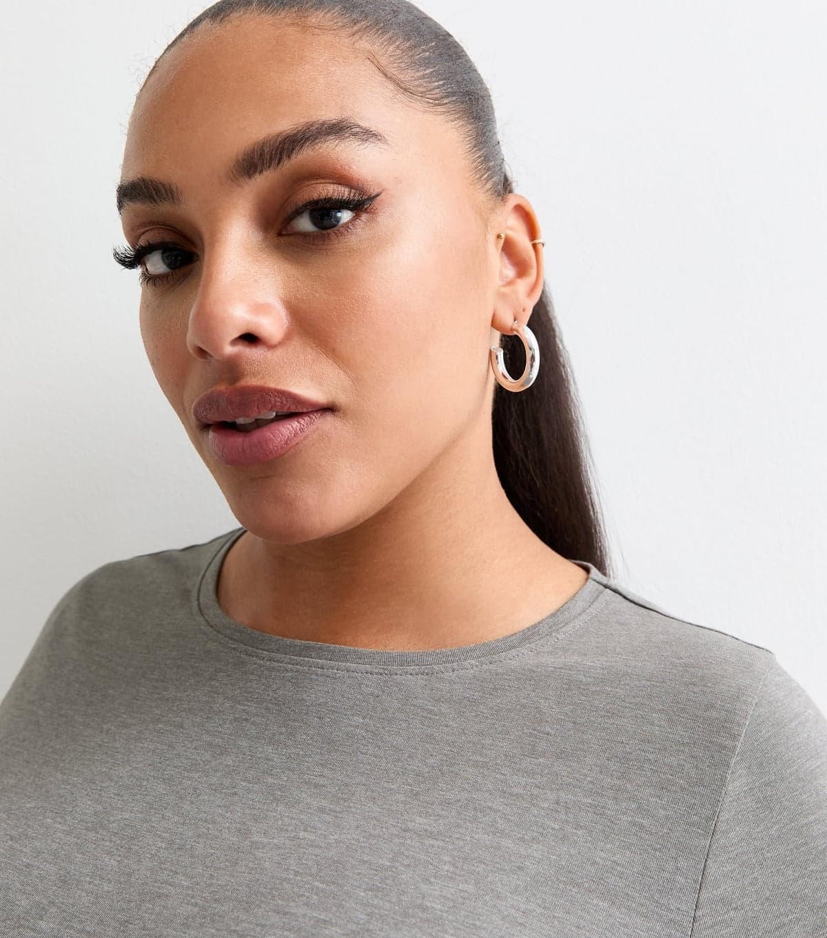 New Look Women's Plus Size Grey Crew Neck Long Sleeve Top Curves New Look