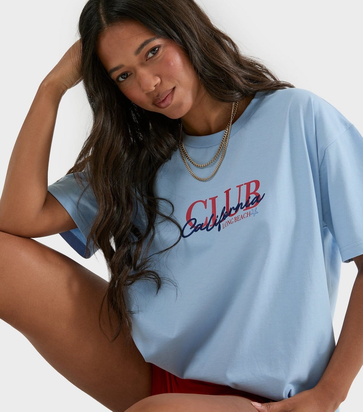 Skinnydip Women's Light Blue Cotton Beach Club Oversized T-Shirt Skinnydip New Look - 4