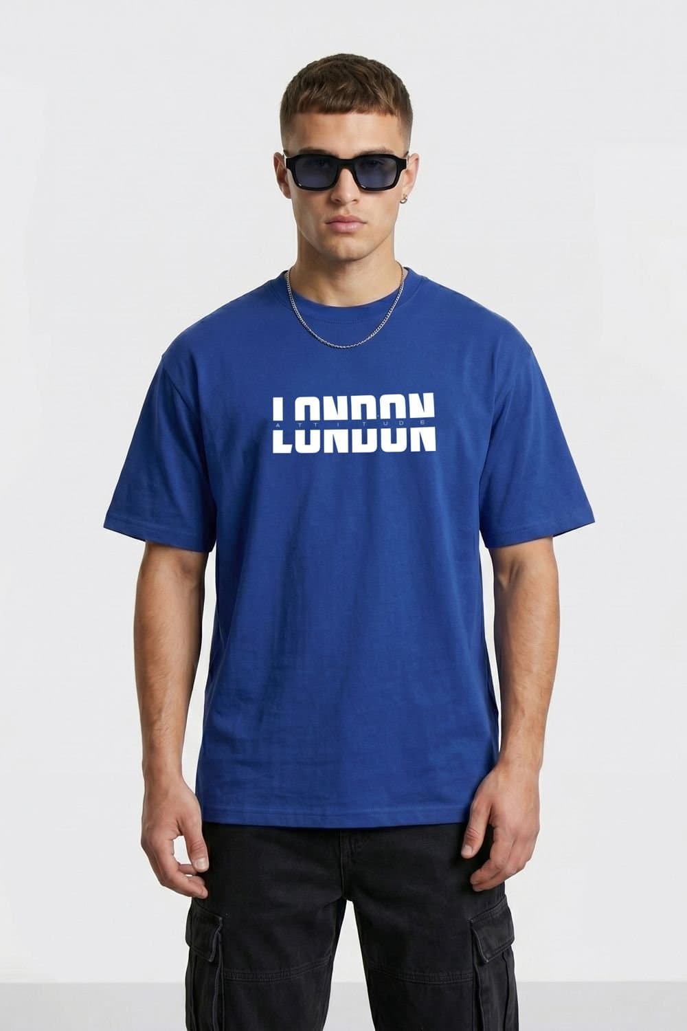 LONDON ATTITUDE LONDON ATTITUDE Men's Essential Split Graphic Premium Cotton T-Shirt in Blue