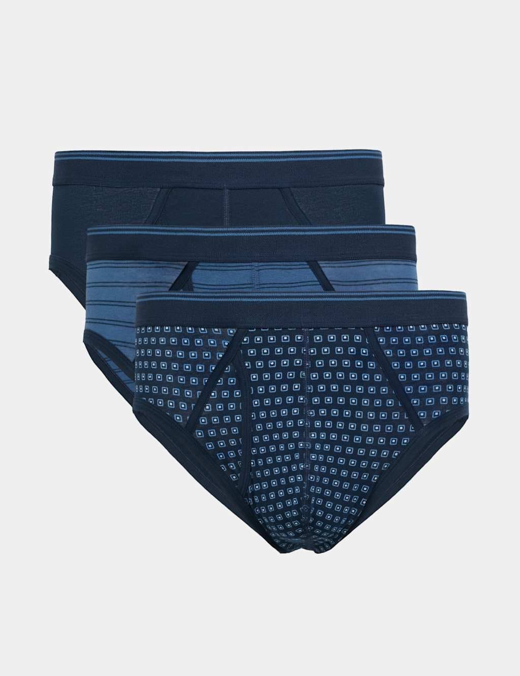 Marks & Spencer M&S 3 Pack Cotton Stretch Patterned Briefs Blue Mix