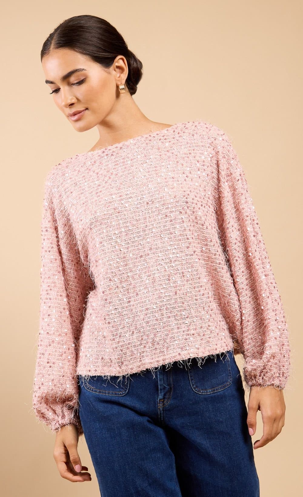 Little Mistress Little Mistress Women's Dusty Pink Sequin Eyelash Jumper