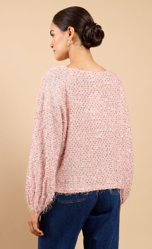 Little Mistress Little Mistress Women's Dusty Pink Sequin Eyelash Jumper - 3