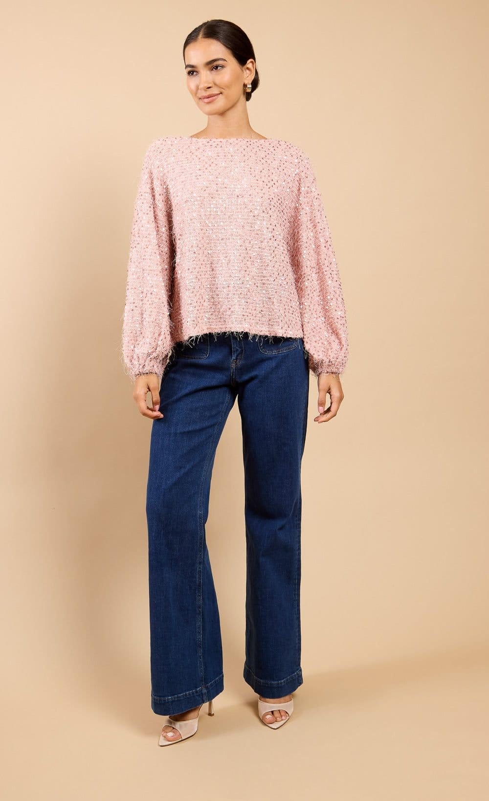 Little Mistress Little Mistress Women's Dusty Pink Sequin Eyelash Jumper - 4