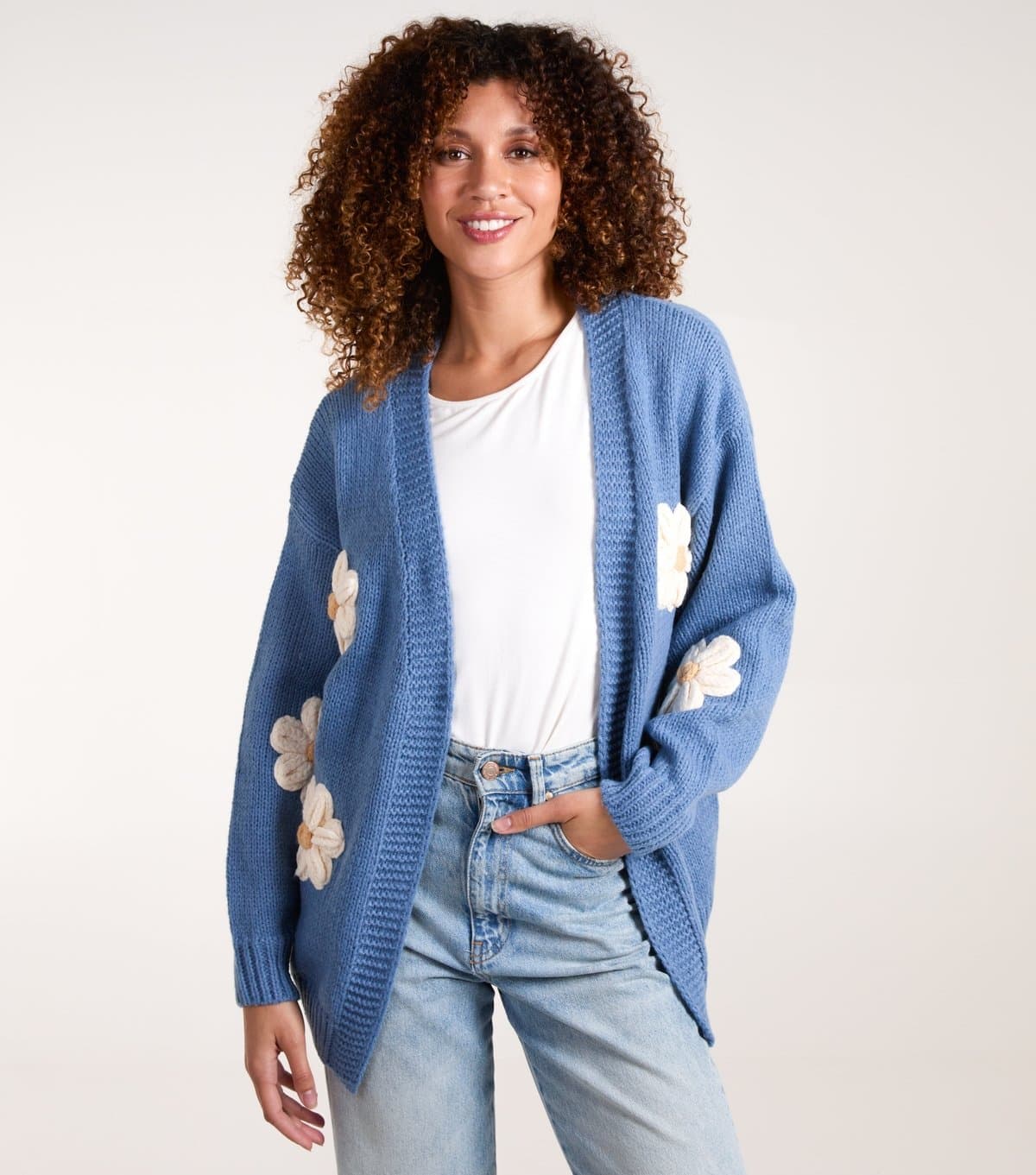 Blue Vanilla Women's Daisy Embroidered Cardigan Blue Vanilla New Look
