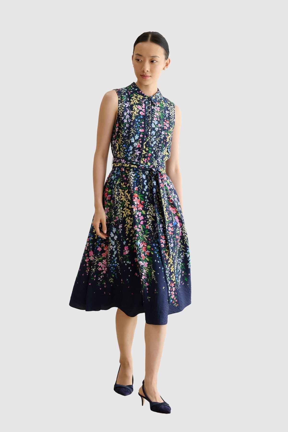 Hobbs London Hobbs London Women's Alberta Floral Midi Shirt Dress in Dark Navy