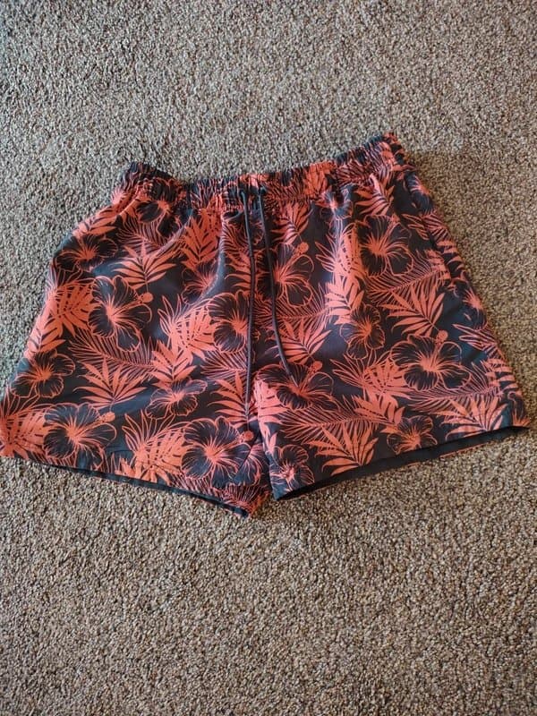 Peacocks Men's Tropical Print Swim Shorts Grey & Coral Holiday Beach