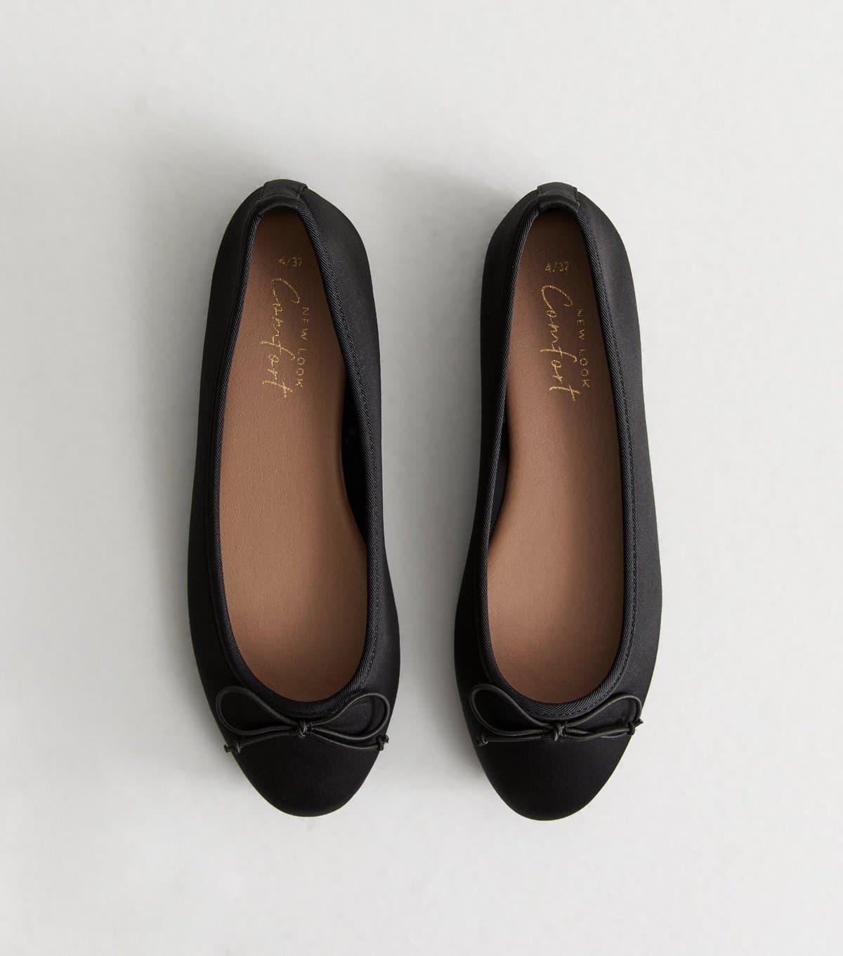 New Look Women's Black Satin Ballet Flats Vegan New Look