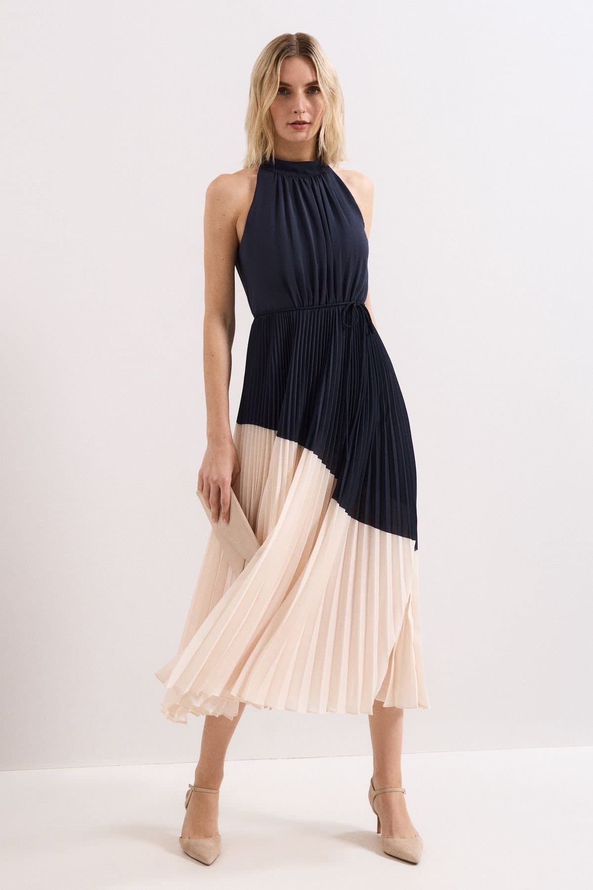 Phase Eight Phase Eight Women's Kimira Halter Pleated Midi Dress in Dark Navy