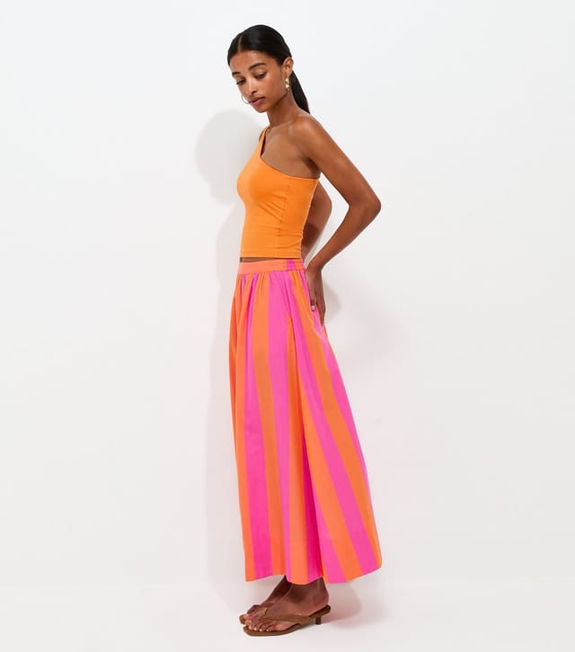 New Look Women's Pink Stripe Pop Circle Cotton Midi Skirt New Look - 3