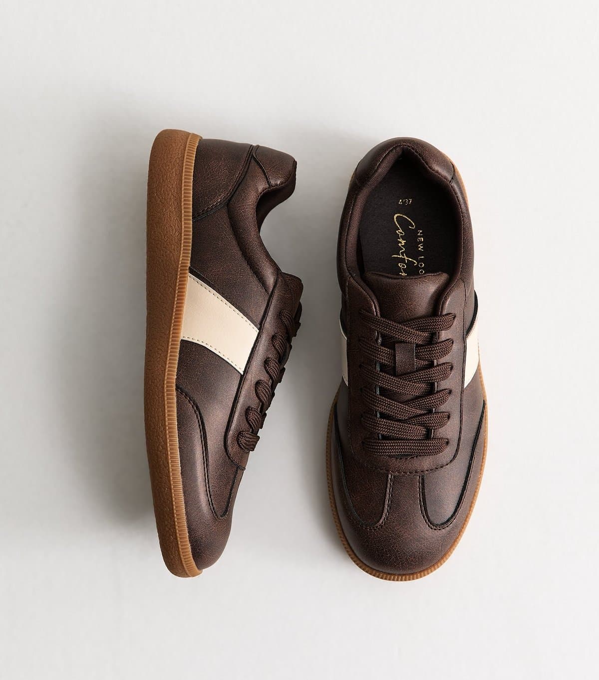 New Look Women's Dark Brown Faux Leather Panel Trainers Vegan New Look