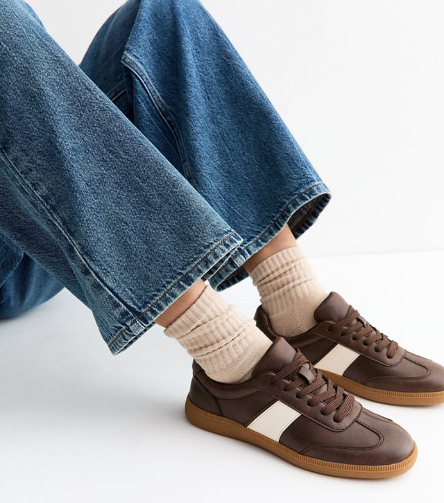 New Look Women's Dark Brown Faux Leather Panel Trainers Vegan New Look - 2