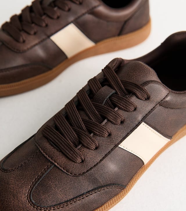 New Look Women's Dark Brown Faux Leather Panel Trainers Vegan New Look - 3