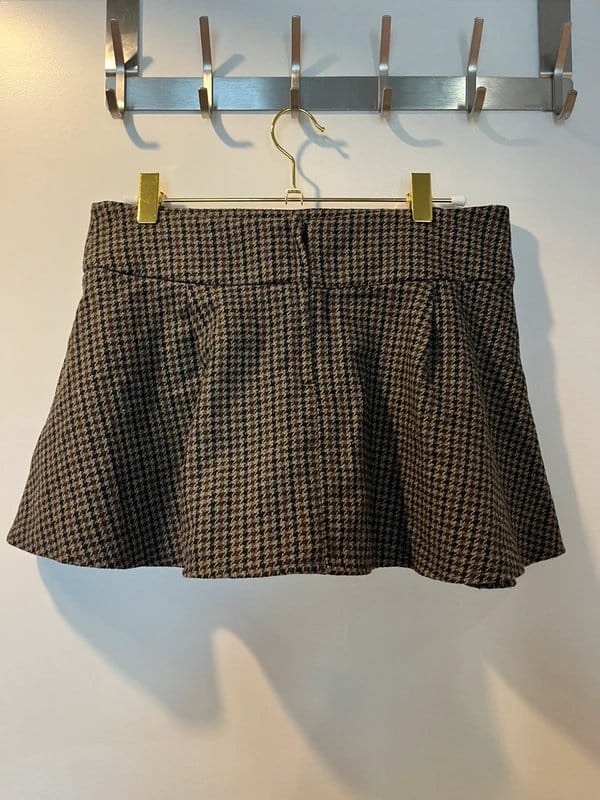 Topshop Brown Houndstooth Mini Skirt