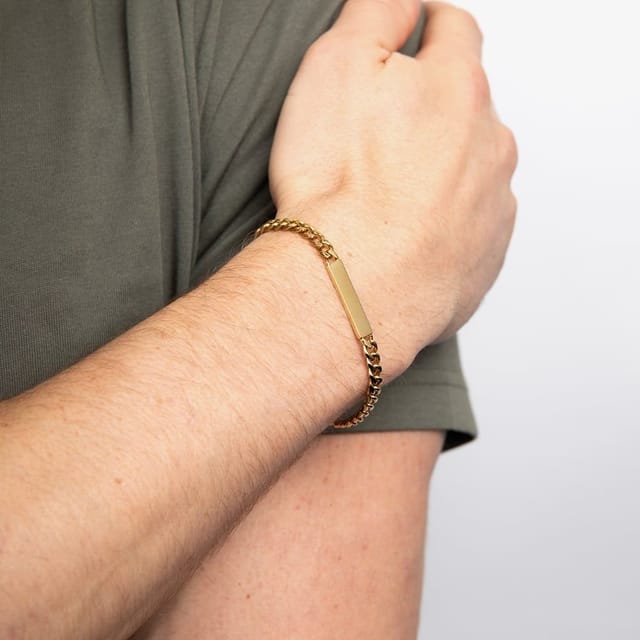 Fred Bennett Fred Bennett Men's Gold Tone Stainless Steel Plate Curb Chain Bracelet B5562 - 2