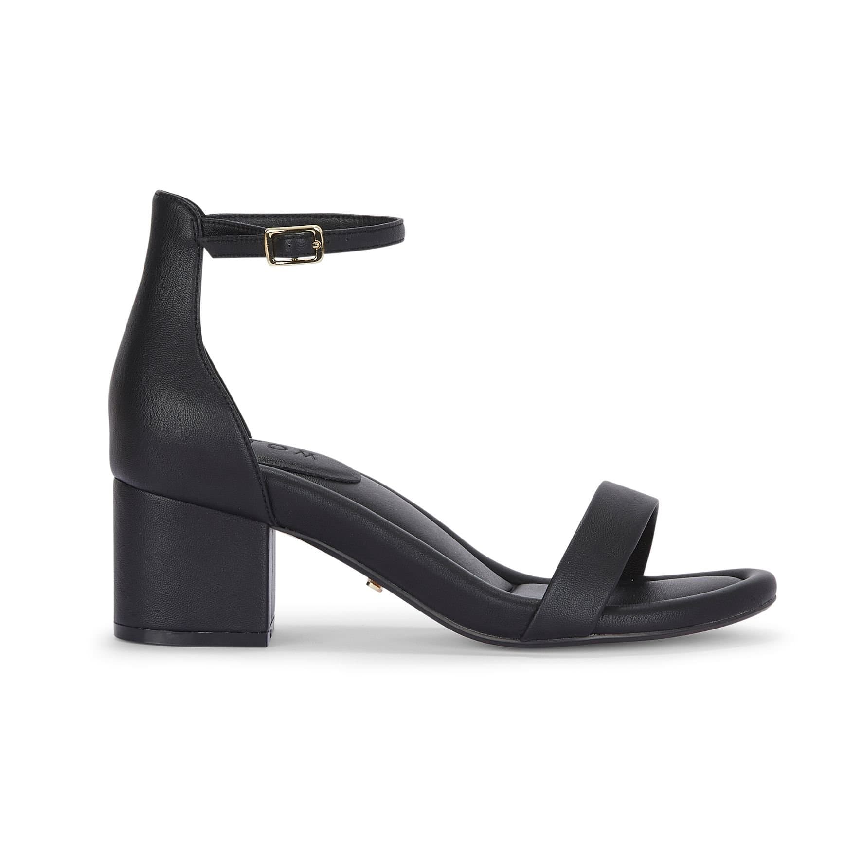 MALOW LONDON MALOW LONDON Women's Khloe Heeled Sandals Buckle Strap PU Open Toe Block Heel Shoes in Black