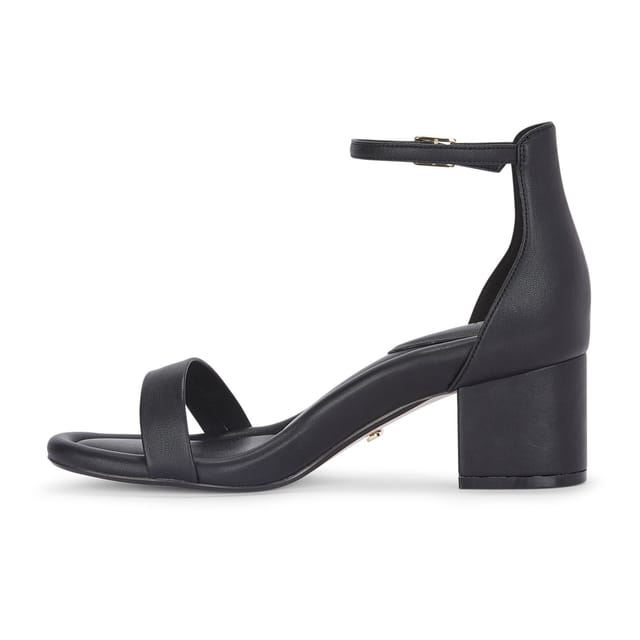 MALOW LONDON MALOW LONDON Women's Khloe Heeled Sandals Buckle Strap PU Open Toe Block Heel Shoes in Black - 2
