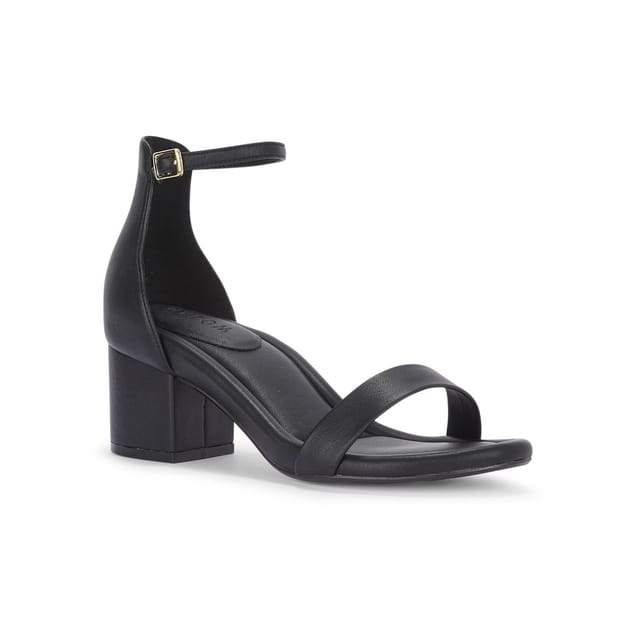 MALOW LONDON MALOW LONDON Women's Khloe Heeled Sandals Buckle Strap PU Open Toe Block Heel Shoes in Black - 3