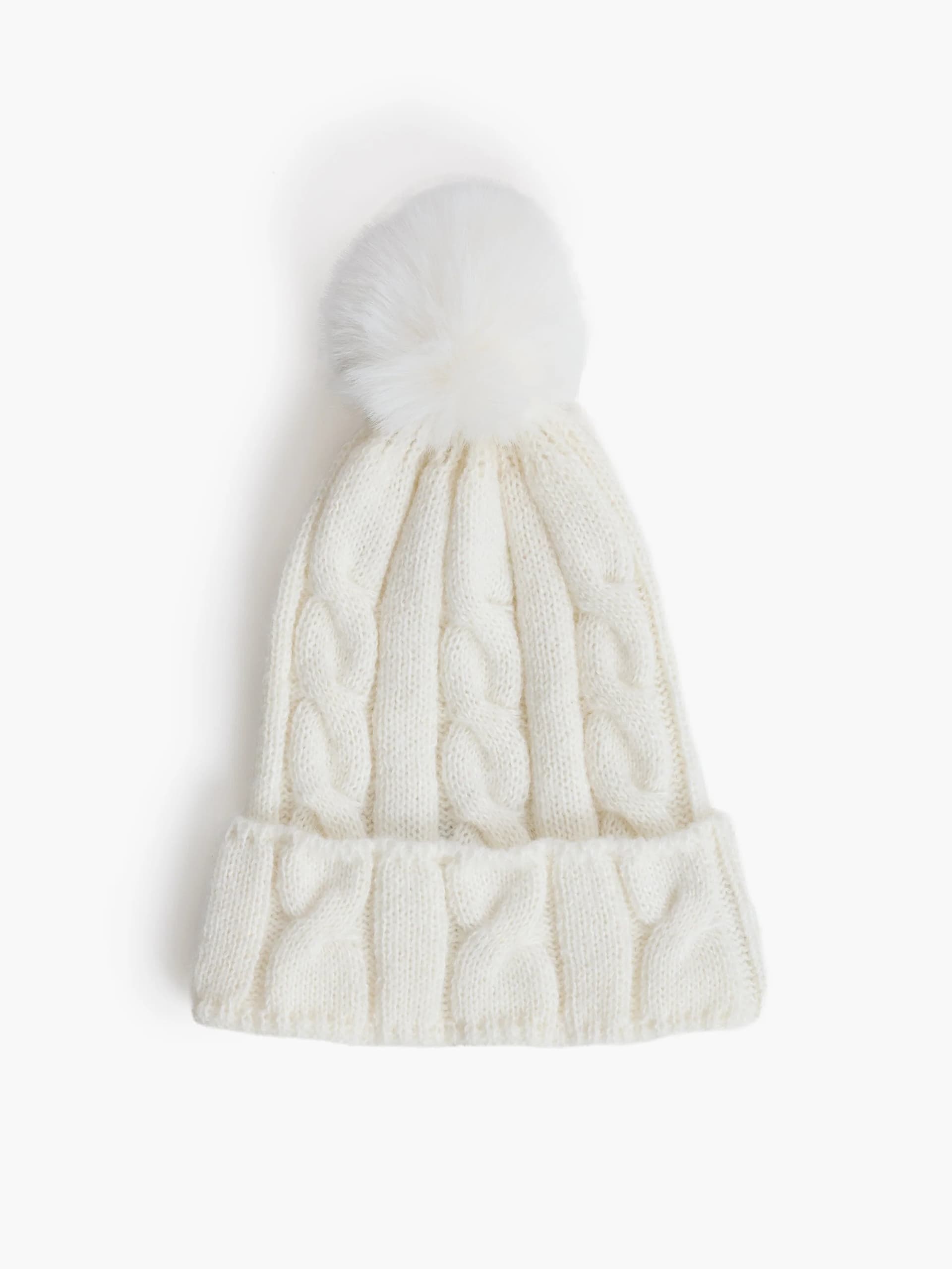 French Connection French Connection White Cable Knit Pom Beanie Hat