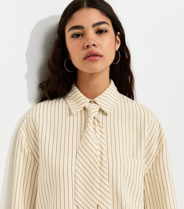 New Look Women's Cream Woven Tie Striped Shirt New Look - 3