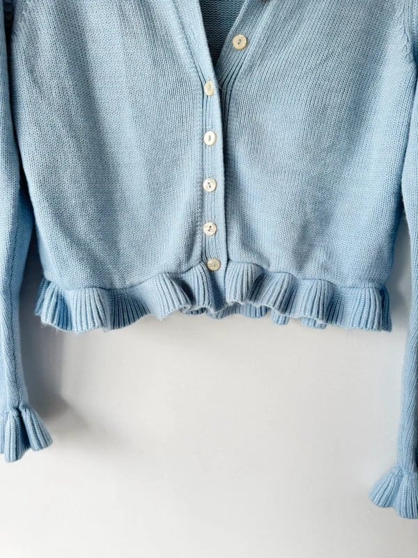 New Look New Look Blue Frill Hem Cropped Cardigan UK 8 - 1