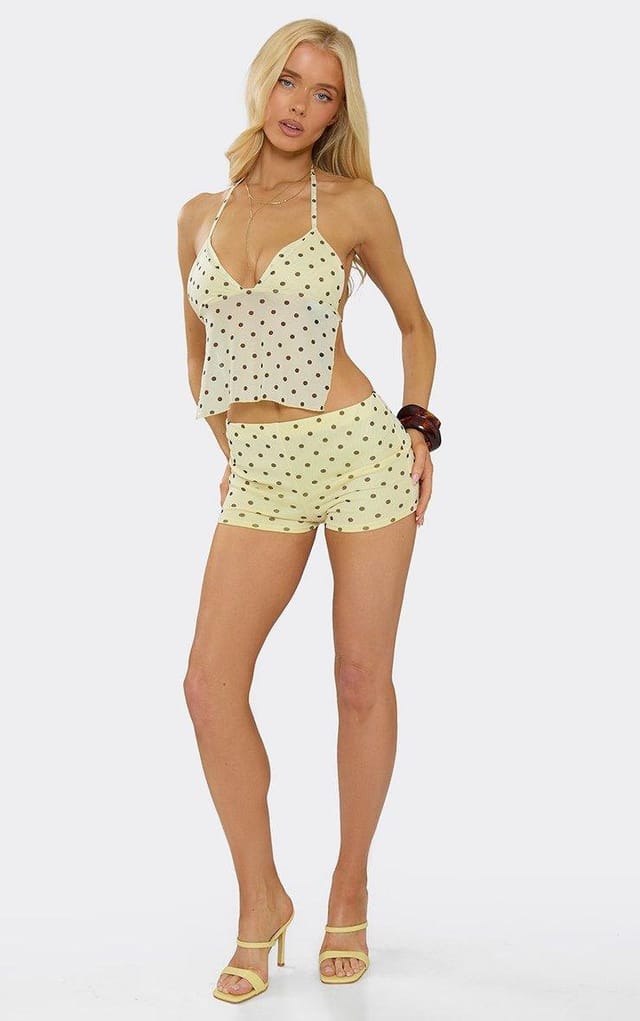 EGO Mid Rise Shorts In Yellow Polka Dot, Women's Size UK 6 - 2