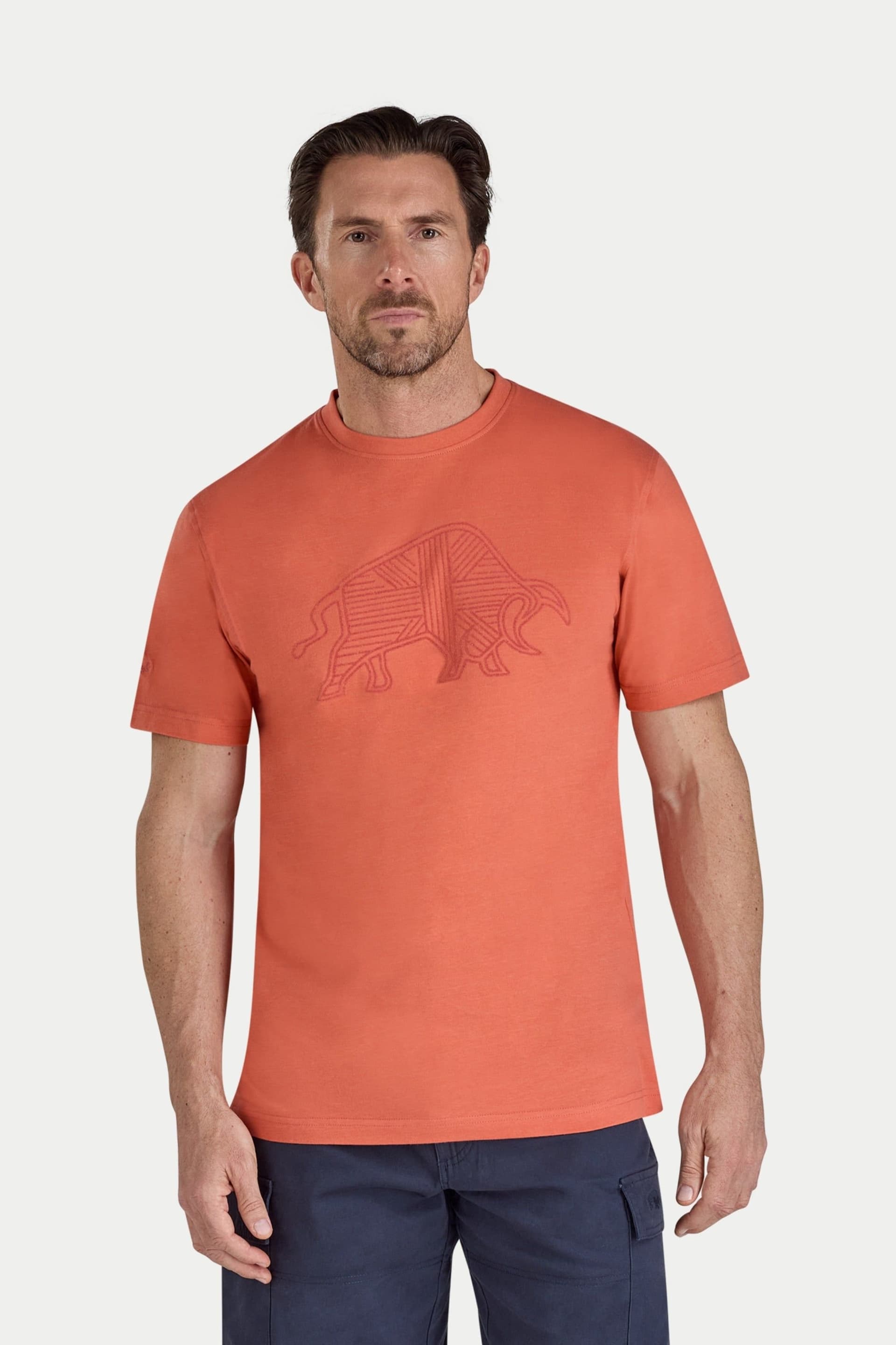 raging bull Raging Bull Orange Cotton T-Shirt with Bull Graphic