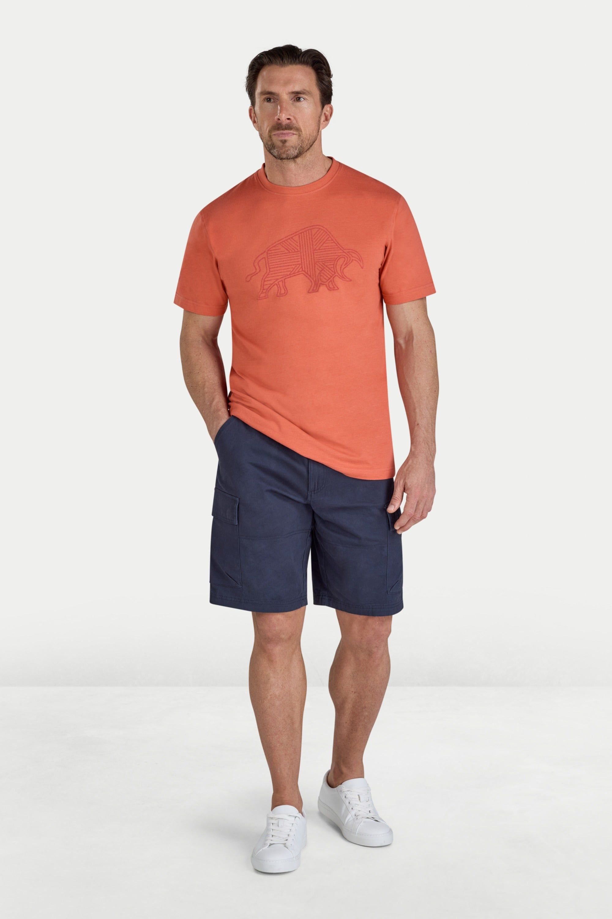 raging bull Raging Bull Men's Flock Union Jack Bull T-Shirt in Orange - 4