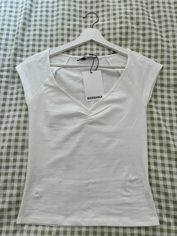 Bershka Bershka White Ruched Top- Medium