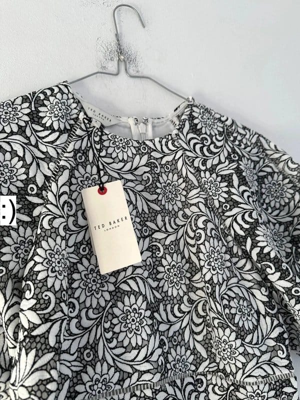 Ted Baker Black & White Floral Lace Midi Dress