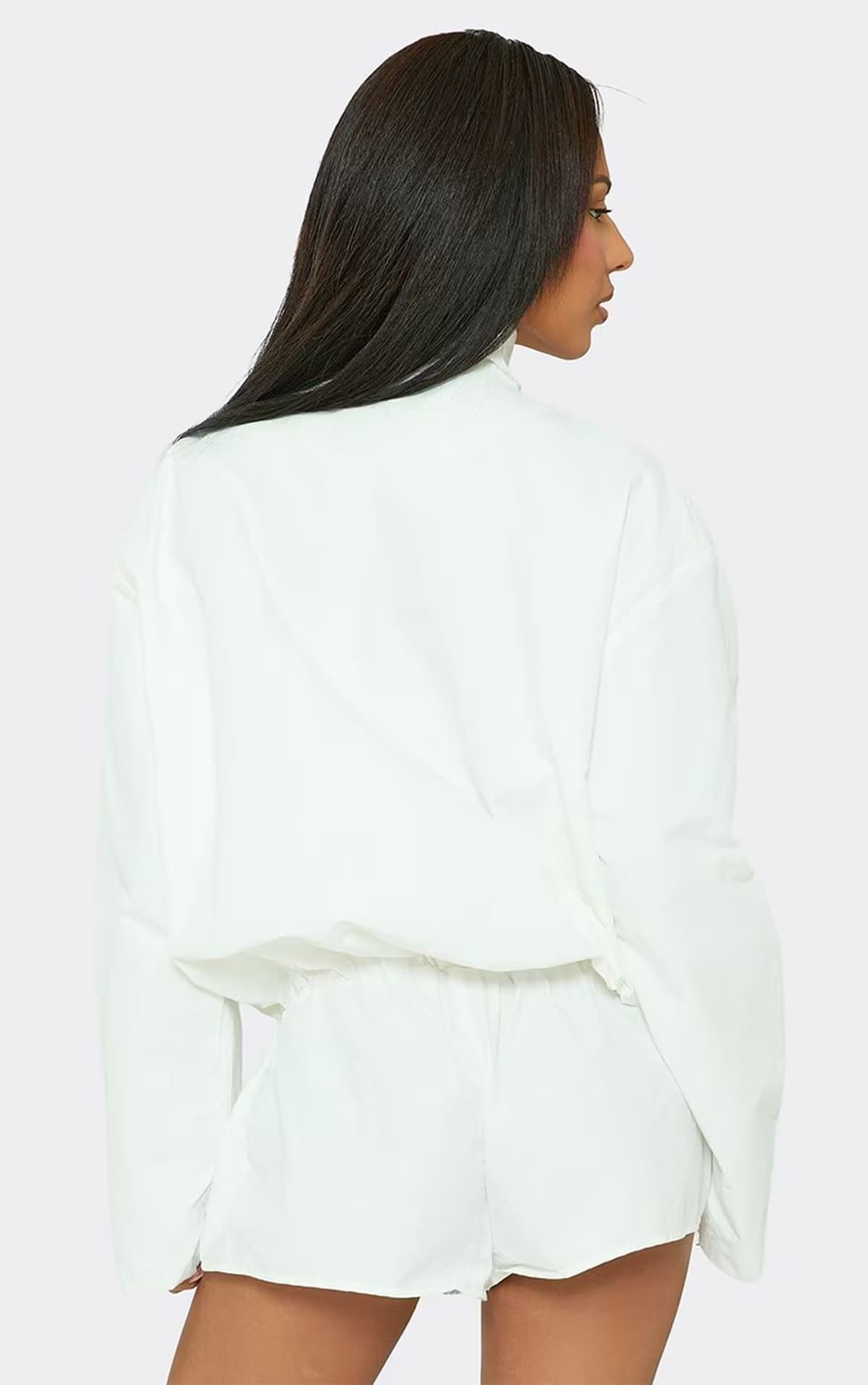 EGO Long Sleeve Funnel Neck Blouson Shell Playsuit In White, Women's Size UK 6
