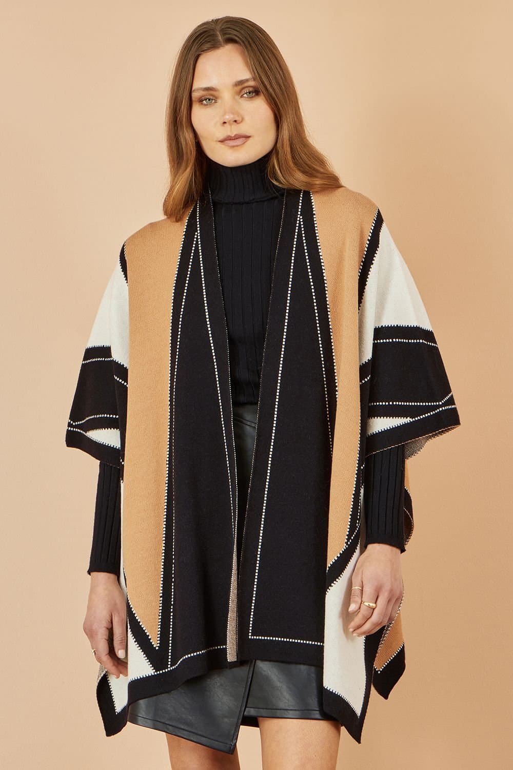 Yumi Yumi Women's Brown Colour Block Cape
