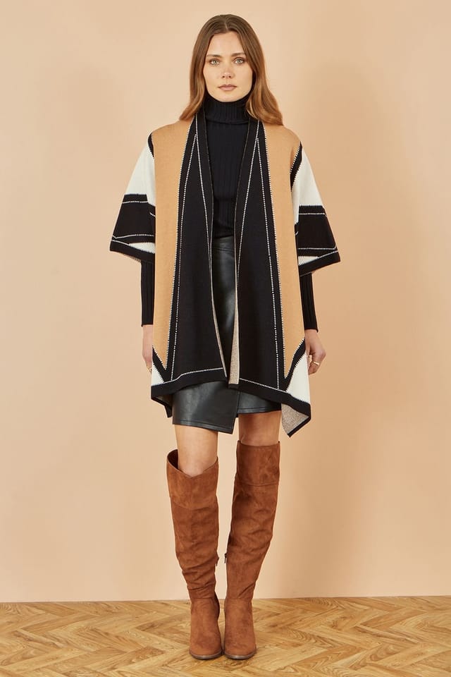 Yumi Yumi Women's Brown Colour Block Cape - 2